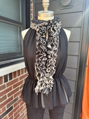 Neiman Marcus Robert Rodriguez | Ruffled Fringe Top | Blk XS.